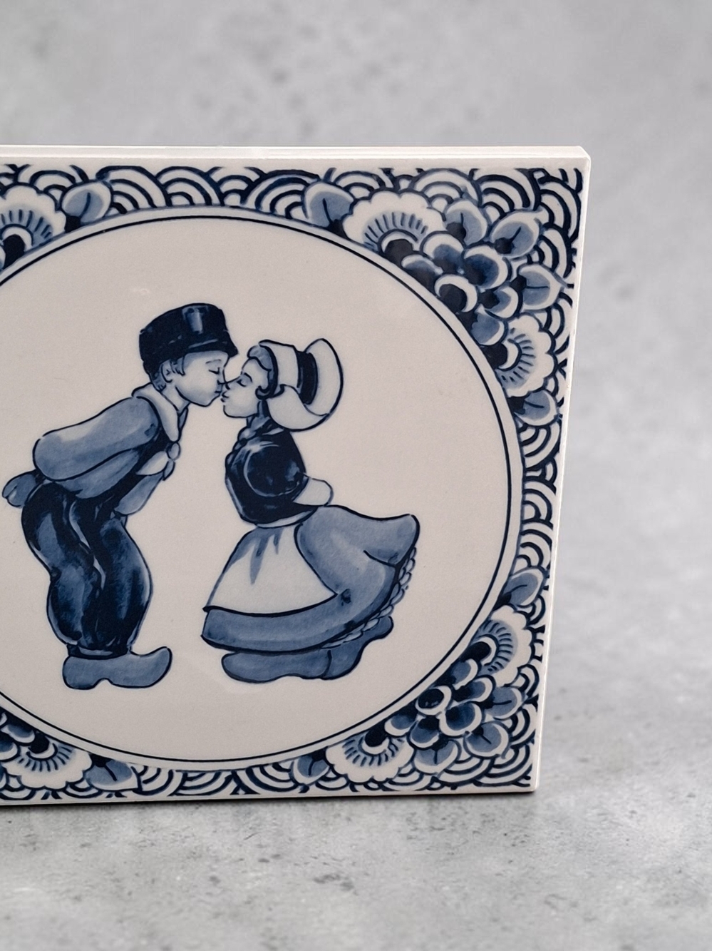Blue and White Delft-Style Kissing Couple Ceramic Tile